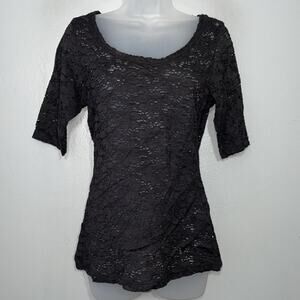 Maurices Lace Top Size M Sheer Black Stretch Whimsigoth Witchy Dark Romantic Y2K